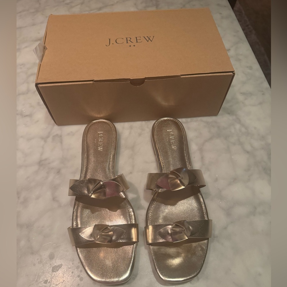✨ NEW J. Crew Double Knotted Bow Women's Gold Sandals✨ Sz 9 - Picture 3 of 7
